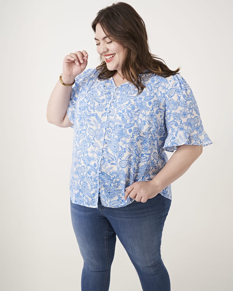 Front of plus size Mila Ruffle Sleeve Blouse by Ryan Wylde | Dia&Co | dia_product_style_image_id:160498